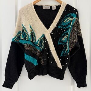 Rebecca Lynn vintage colorful festival sweater wool rabbit hair blend size M
